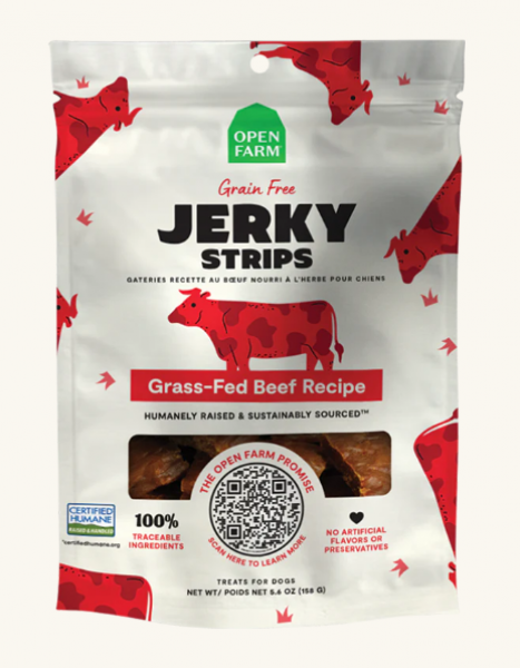 Open Farm Treat GF Jerky Strips Beef 5.6 oz